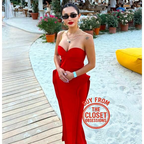 ❤️ ZARA Red Fitted Midi Dress NWT | Sweetheart Neck Off Shoulder M - Picture 2 of 15